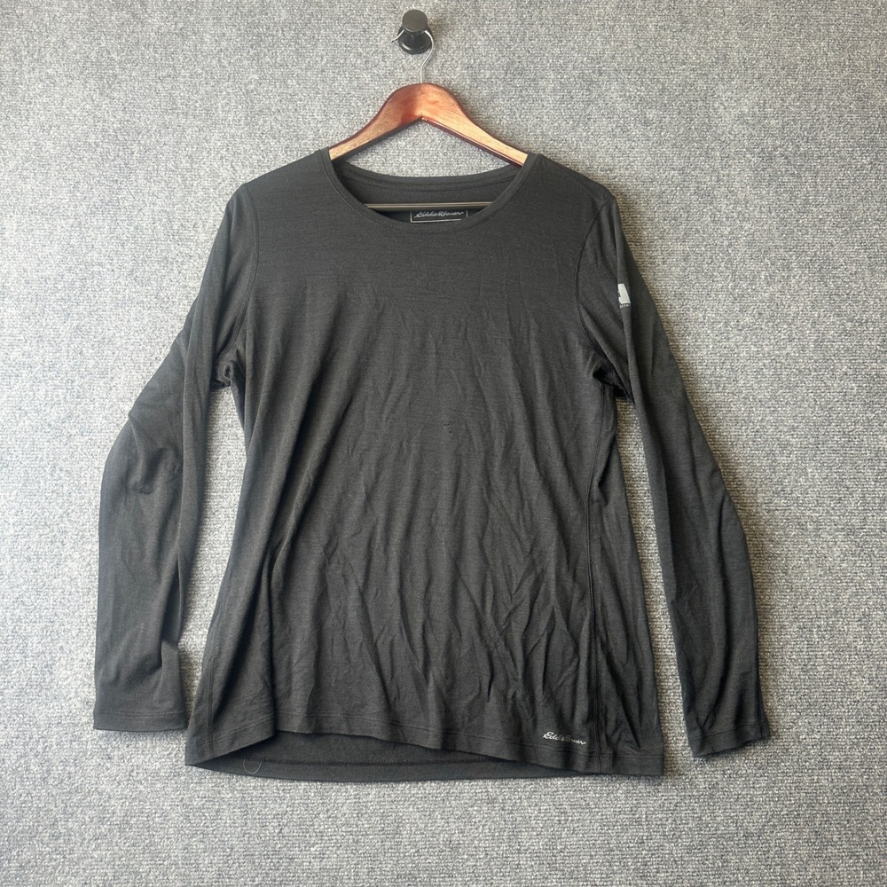 Eddie Bauer Shirt Womens XL Black First Ascent Merino Wool Hiking Base Layer